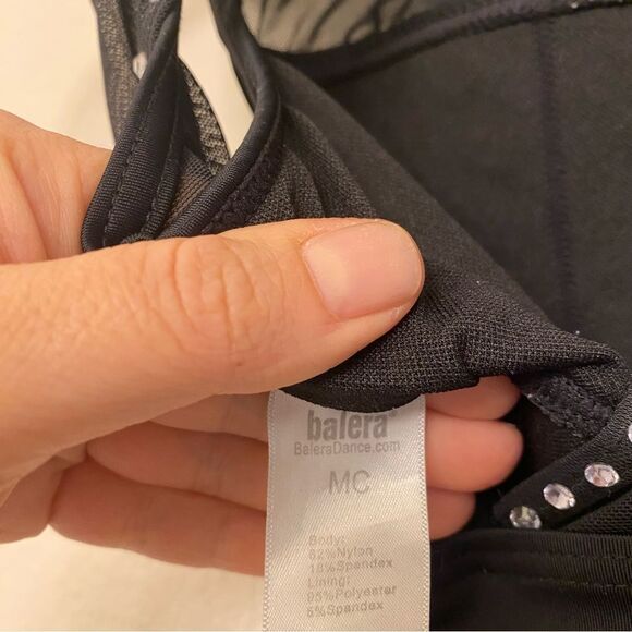 WEISSMAN Dance solo custom black rhinestone Caged Mock Neck Leotard 14591 MC - Picture 8 of 12